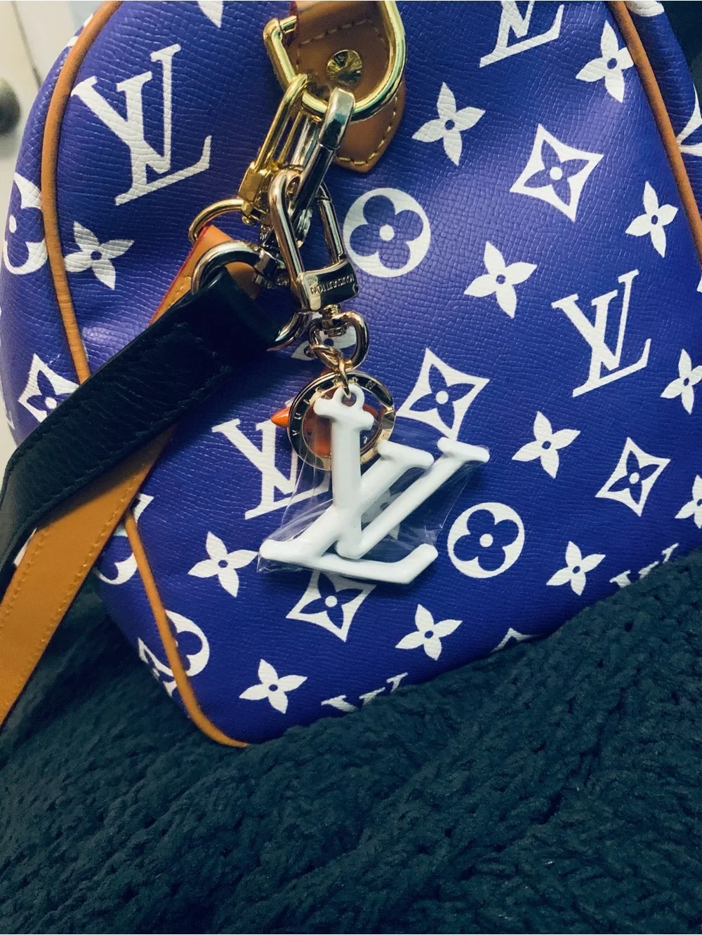 Luxury White & Orange Initials Key Charm